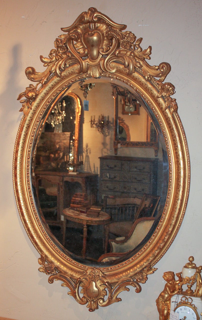 19th C French Louis XV Oval Giltwood Mirror 2