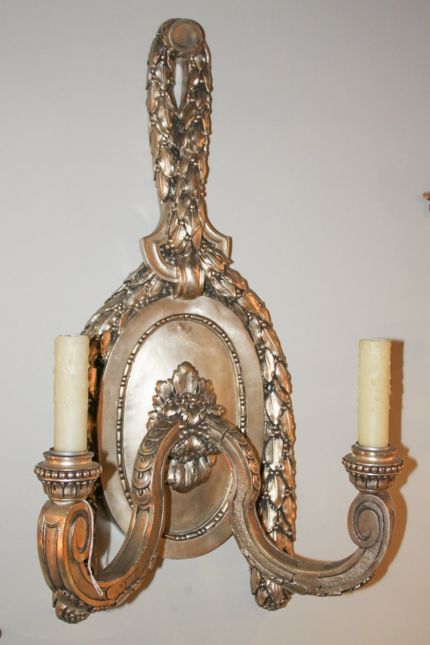 Pair of French Silvered Wall Sconce 1