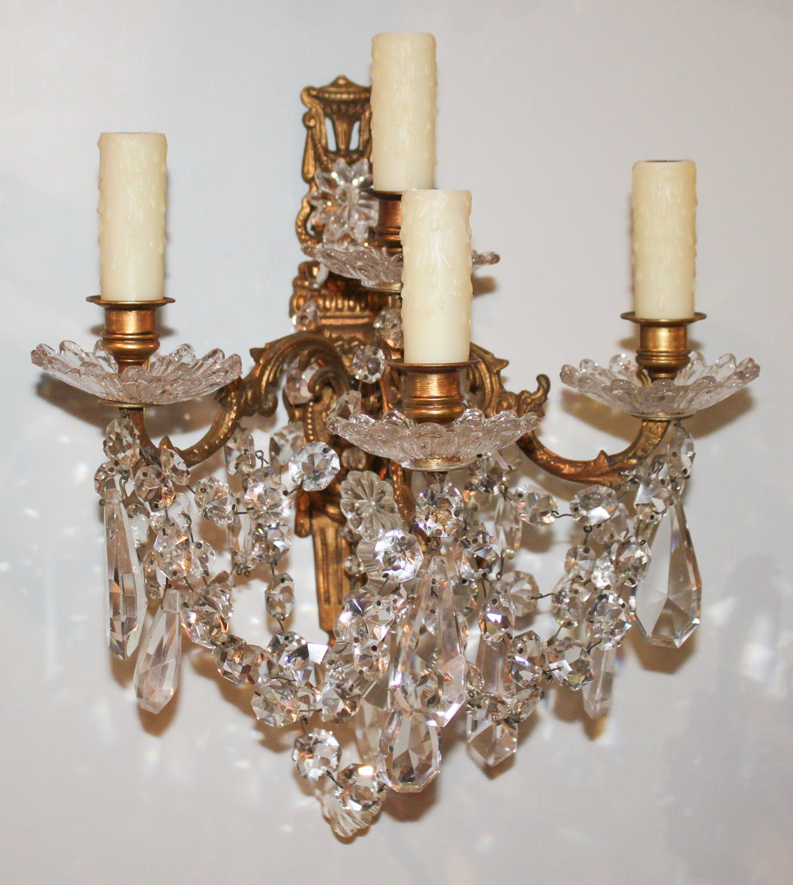 Fine Pair of French Crystal Wall Sconces at 1stDibs