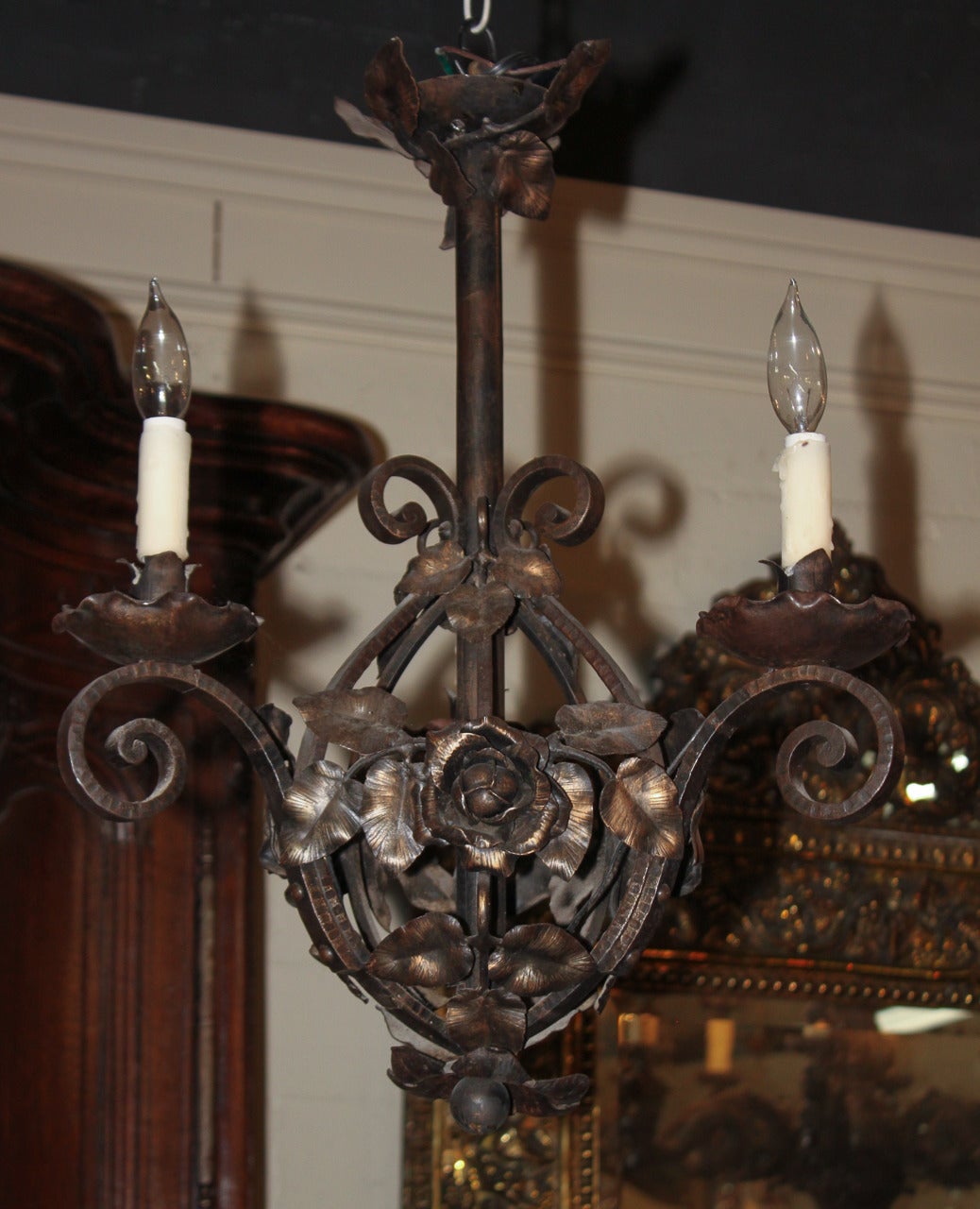 19th Century French Deco Wrought Iron Chandelier