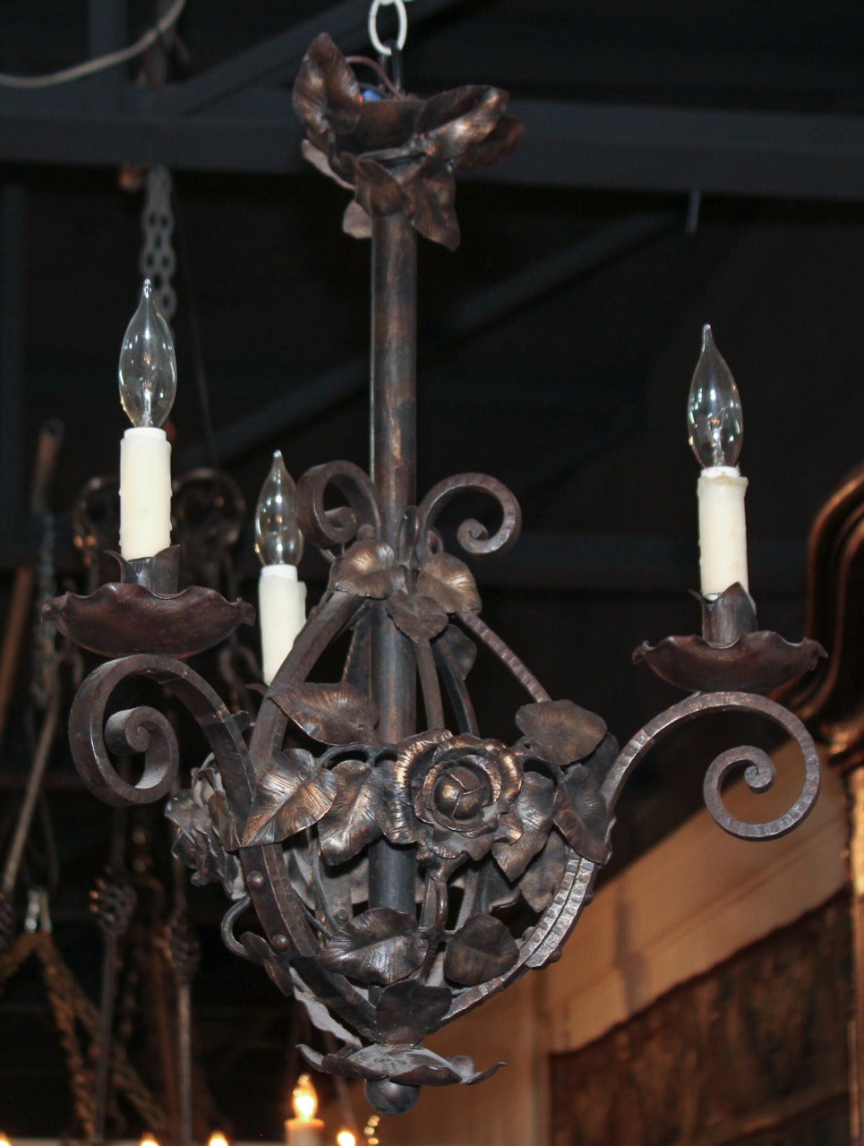 French Deco Wrought Iron Chandelier 1