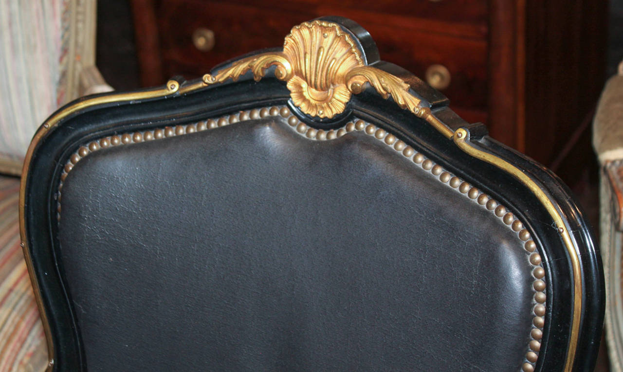 Louis XV Style Black Lacquered Desk Chair 1
