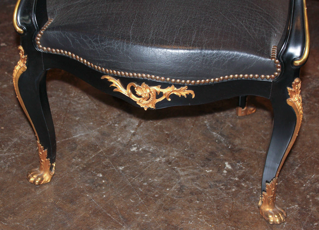 20th Century Louis XV Style Black Lacquered Desk Chair