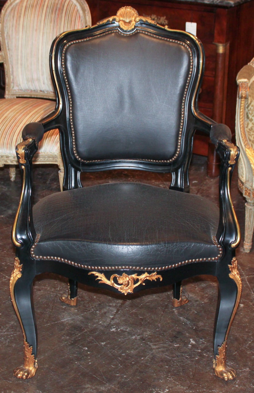 Louis XV Style Black Lacquered Desk Chair In Good Condition In Dallas, TX