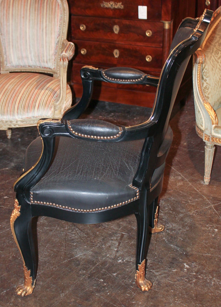 Louis XV Style Black Lacquered Desk Chair 2
