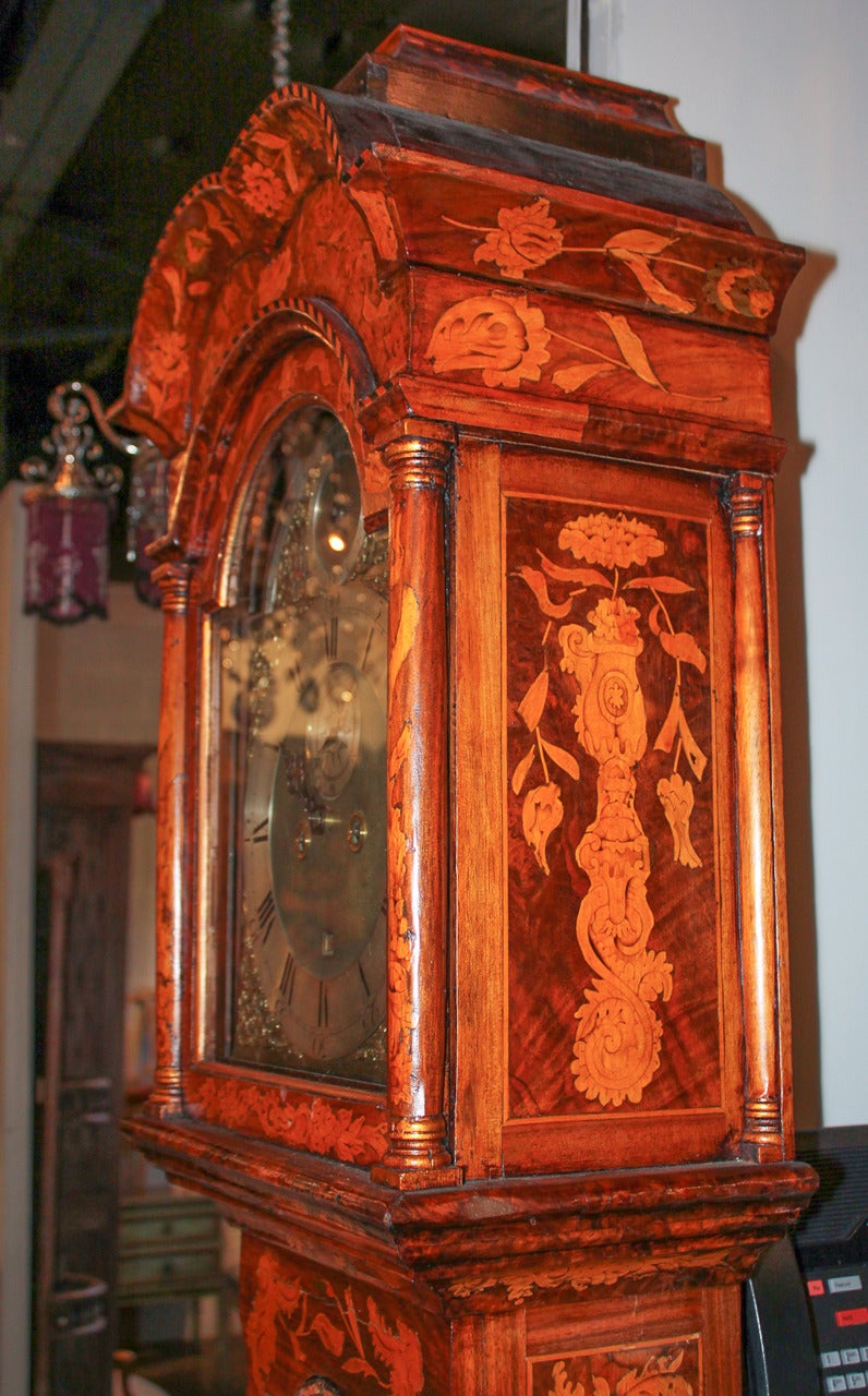 Exceptional 19th c. Dutch Marquetry Grandfather Clock 3