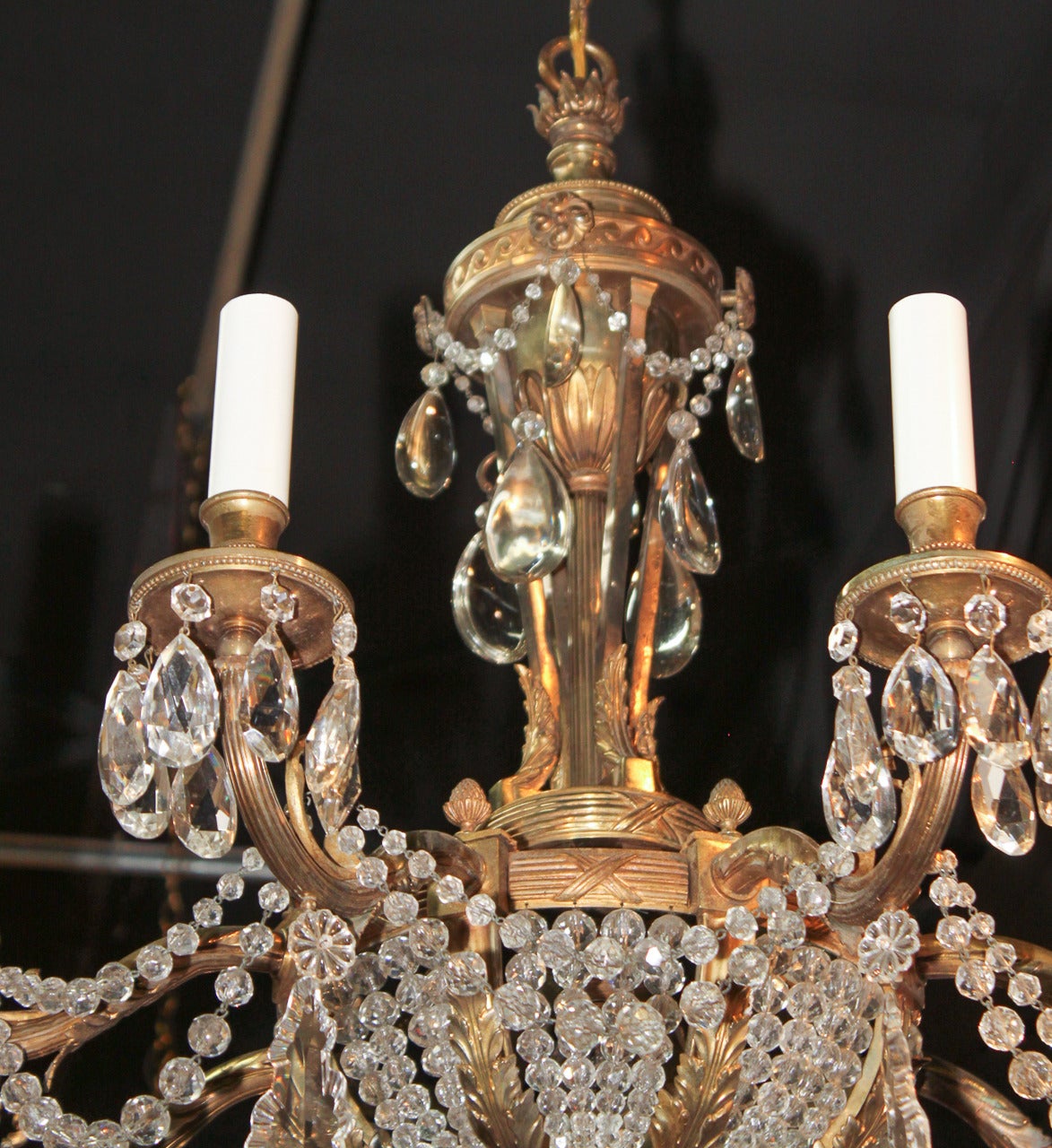 Gilt 19th c. French Bronze and Crystal Chandelier