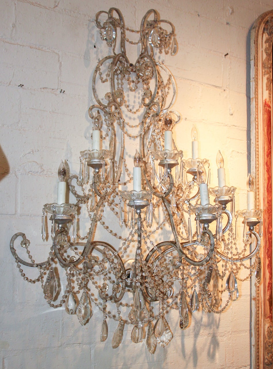 Large Pair of Italian Beaded Sconce For Sale 3