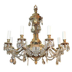 19th c. French Bronze and Crystal Chandelier