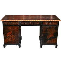 19th c. English Relief Carved & Black Lacquered Desk