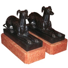 Pair of Bronze Whippets on Marble Bases