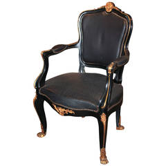 Louis XV Style Black Lacquered Desk Chair