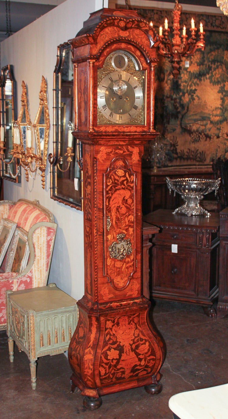 Exceptional 19th c. Dutch Marquetry Grandfather Clock 4
