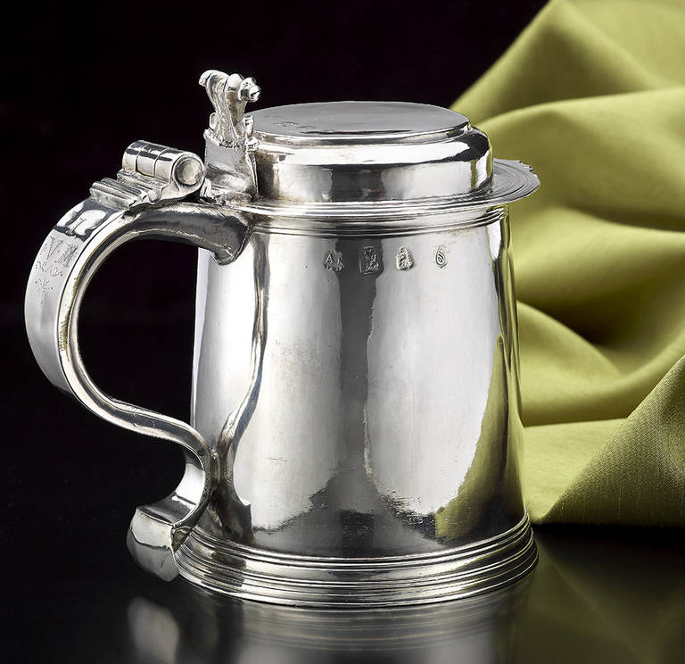 William & Mary Lady's Size Silver Flat-Lidded Tankard