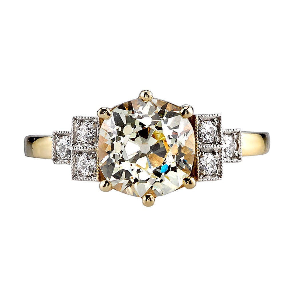 Art  Deco Inspired Cushion Cut Diamond Engagement Ring