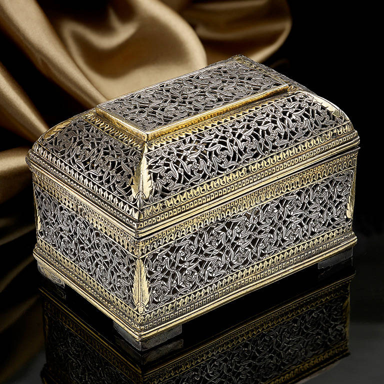 A little Indo Portuguese Silver and Parcel Gilt Box