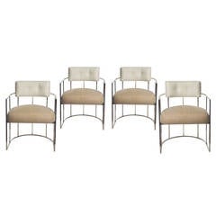 Set of Four Milo Baughman Barrel-Back Chrome Dining Chairs