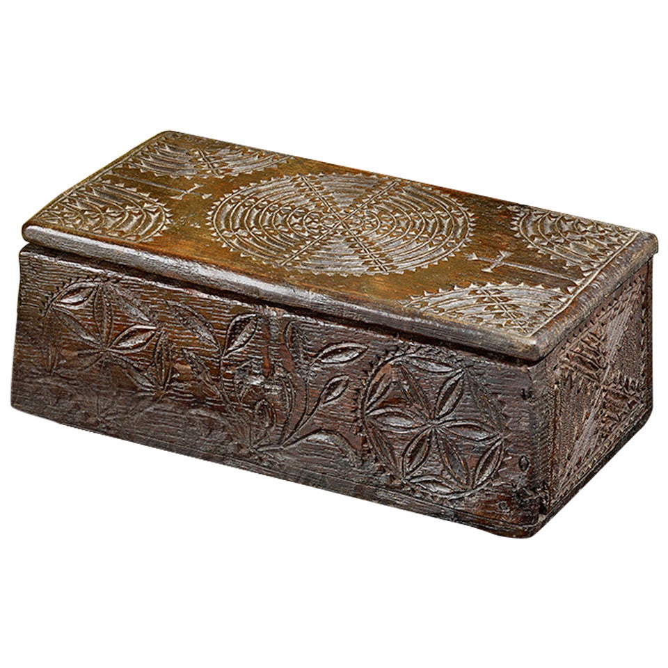 A Chip Carved Oak Missal Box (English, 1500) For Sale