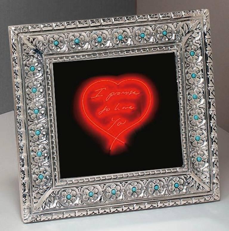 Italian Modern Arts & Crafts Silver Flower Picture Frame, Harmony Turquoise 4