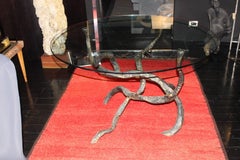 Table de salle à manger ronde brutaliste en fer forgé Salvino Marsura avec plateau en verre, 1970