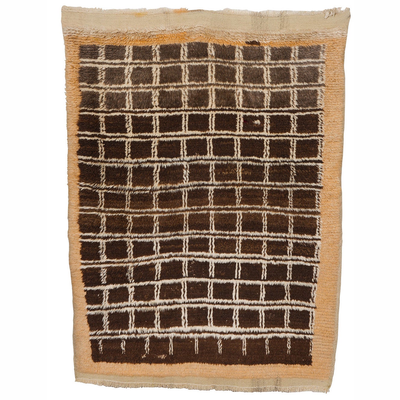 Minimalist Tribal Chestnut Brown Wool Tulu Turkish Rug, 1940s