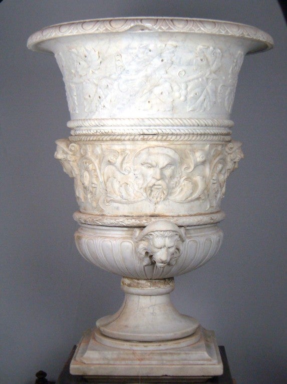 Carved 19th Century Carrara Marble Italian Vase, 1830s For Sale