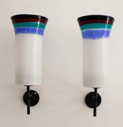 Pair of Massimo Vignelli Midcentury Milk Glass Sconces for Venini, 1950s