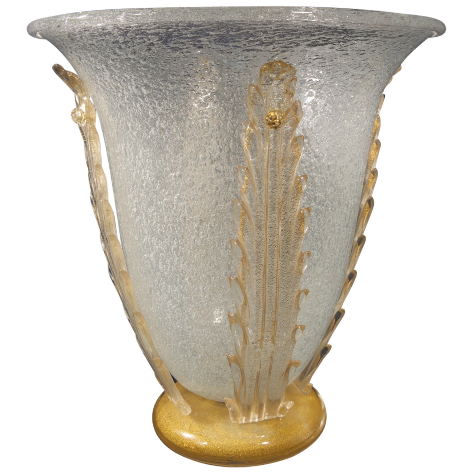 Seguso Midcentury Gold and Crystal Murano Glass Vase, 1970
