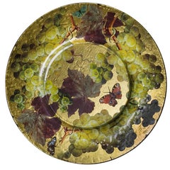 Gold-foiled Glass Large Wall Dish with Grapes Découpage