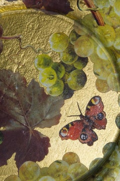 Gold-Foiled Ceramic Wall Dish with Grapes Découpage, Baroque Style