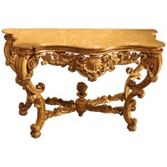 18th Century Rococo Gilded and Carved Wood Spanish Console Table with Marble Top