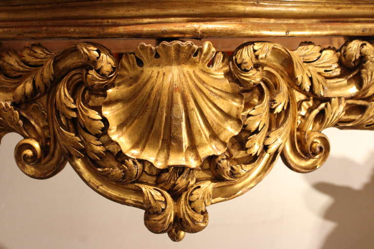 18th Century and Earlier 18th Century Rococo Gilded and Carved Wood Spanish Console Table with Marble Top For Sale