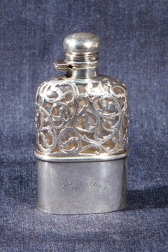 1920s Sterling Silver and Glass Whiskey Pocket Flask by J.B. Caldwell
