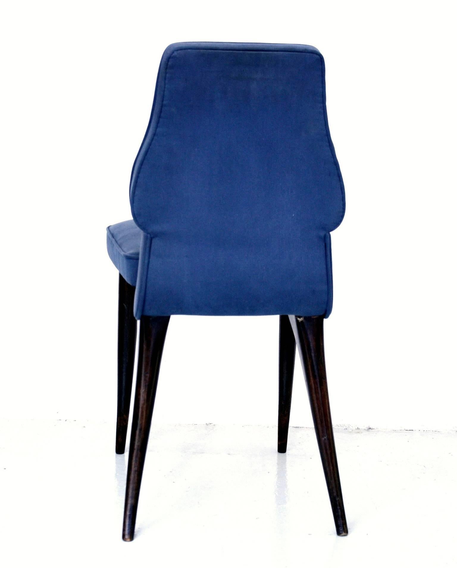 Mid-20th Century Aldo Morbelli Midcentury Wood Beech and Blue Fabric Italian Chairs, circa 1950 For Sale