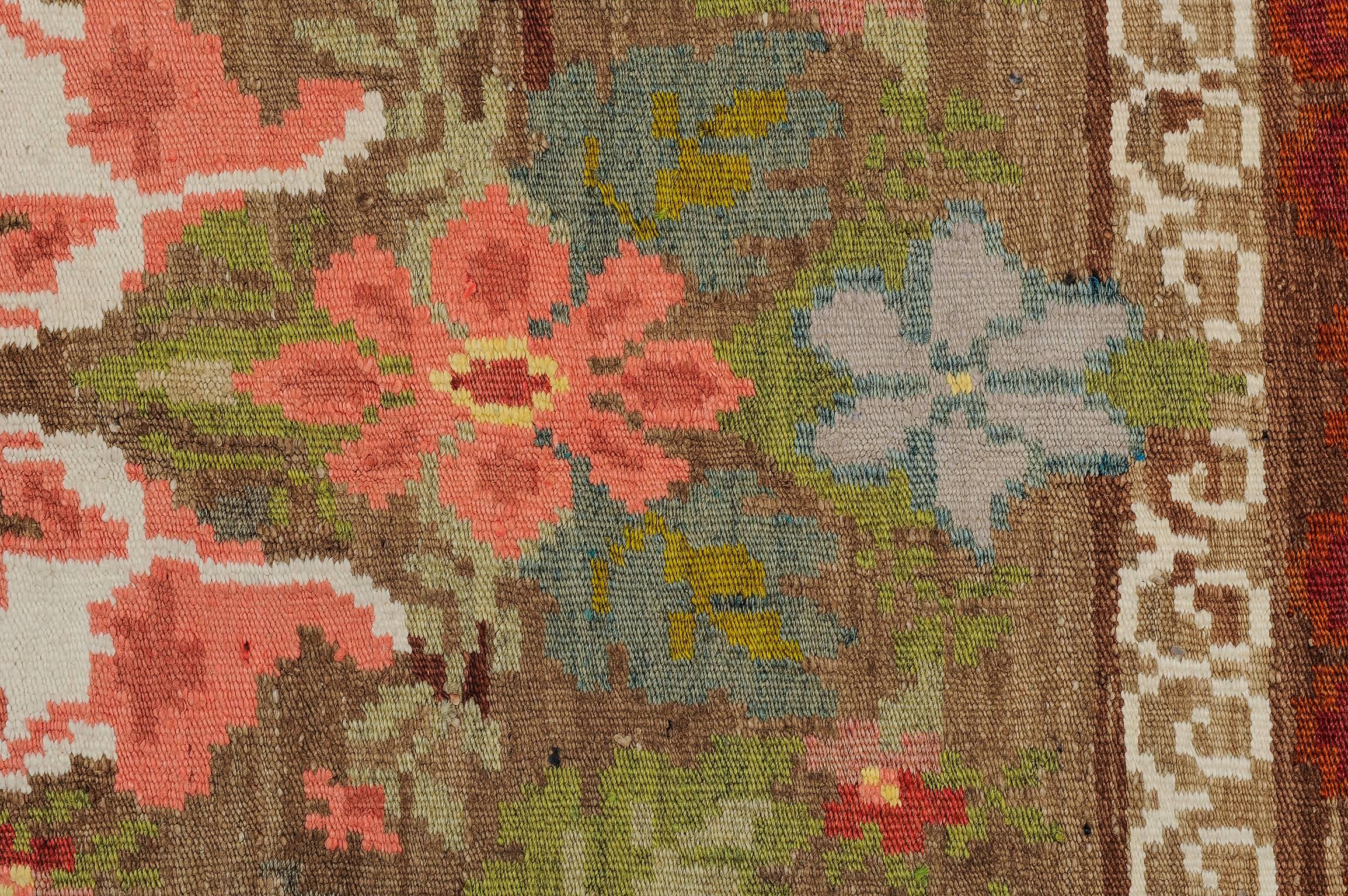 Aubusson Floral Vintage Kilim Rug Like a Garden For Sale