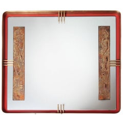 Modernist Gold Leaf, Red Metal and Brass Roman Design Mirror, 1950s