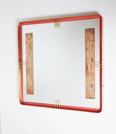 Modernist Gold Leaf, Red Metal and Brass Roman Design Mirror, 1950s