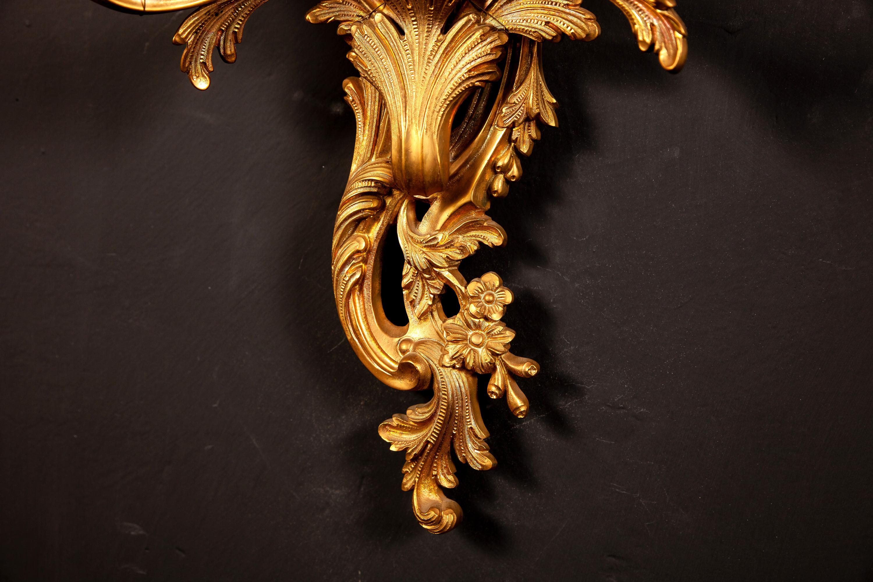 Pair of 19th Century Louis XV Style Gilt Bronze Five Arms French Sconces, 1890s 2