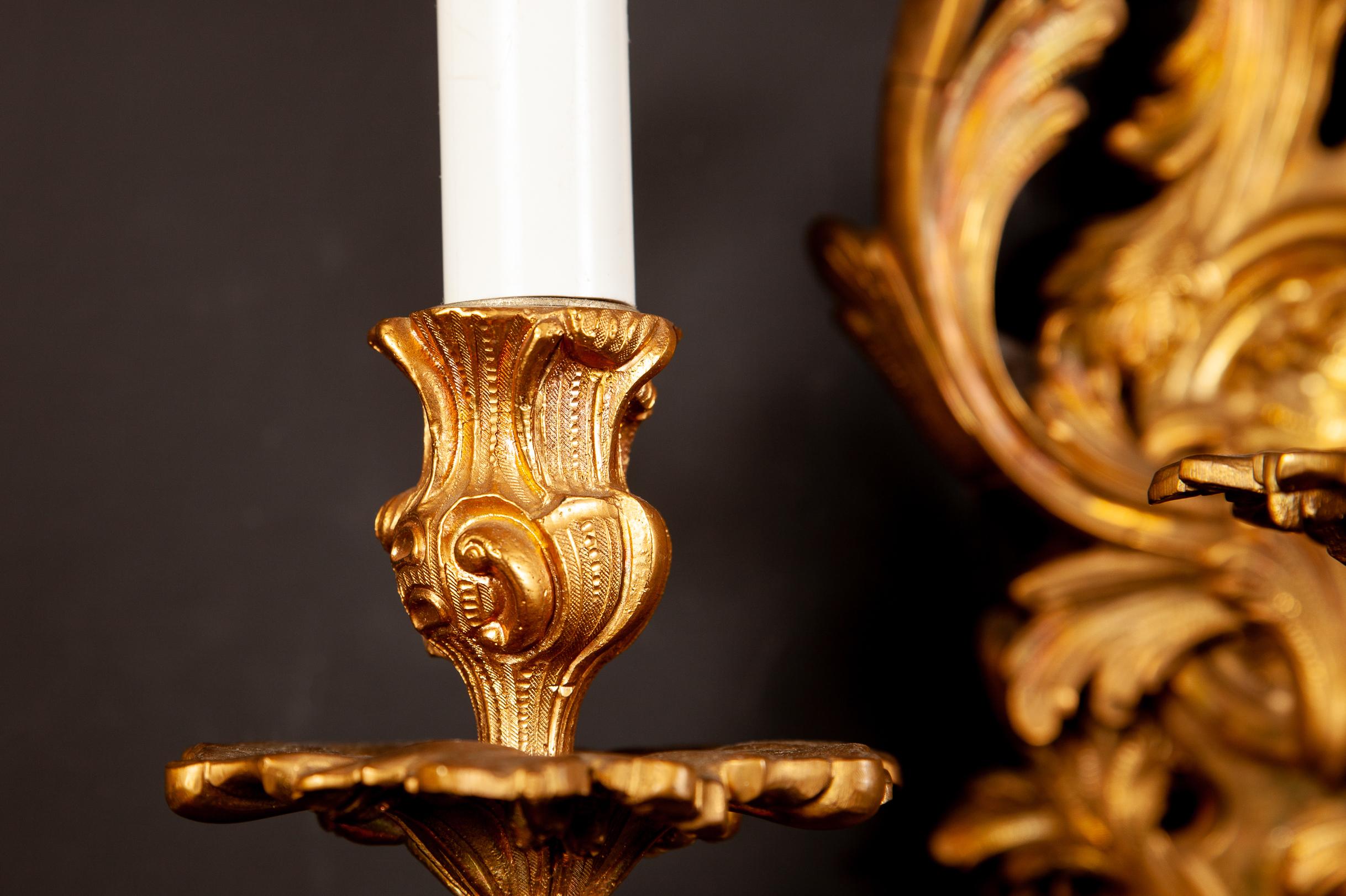 Pair of 19th Century Louis XV Style Gilt Bronze Five Arms French Sconces, 1890s 5