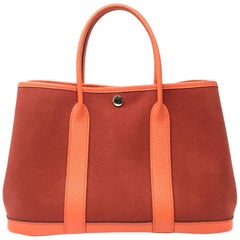 Hermes Toile and Orange Fluo Leather Garden Party Tote Bag, 2017