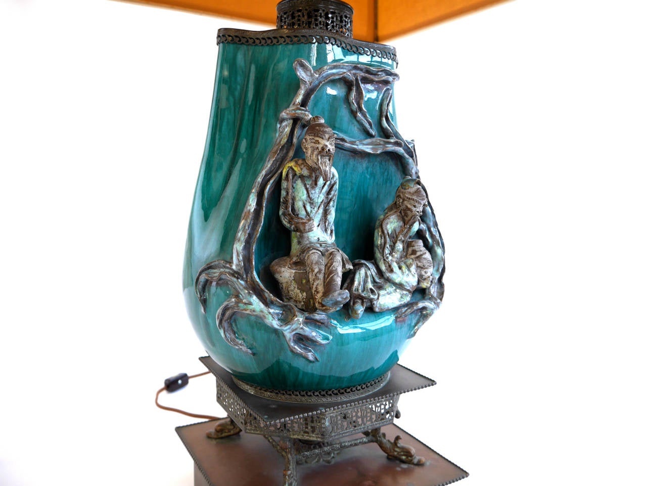 Glazed Pair of Marcello Fantoni Chinese Scholars Table Lamps For Sale