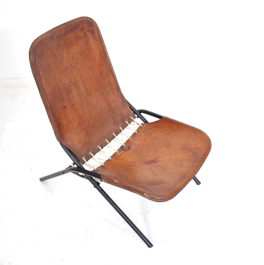 Swedish Rare Olof Pira Leather Folding Chair For Sale