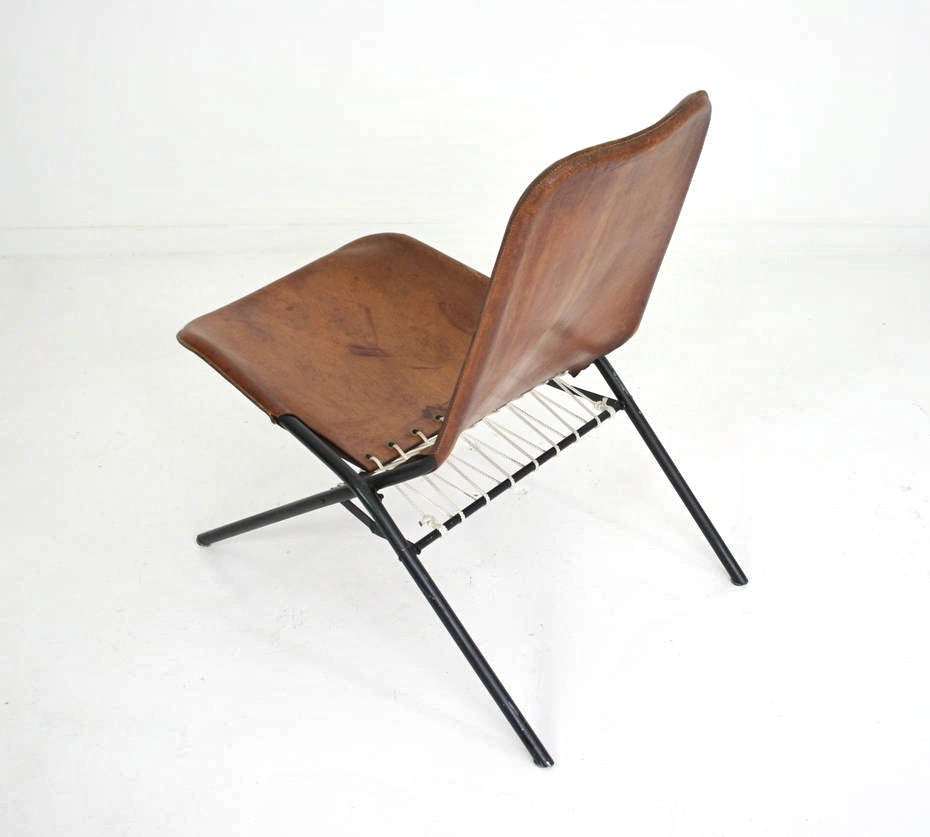 Rare Olof Pira Leather Folding Chair For Sale 1