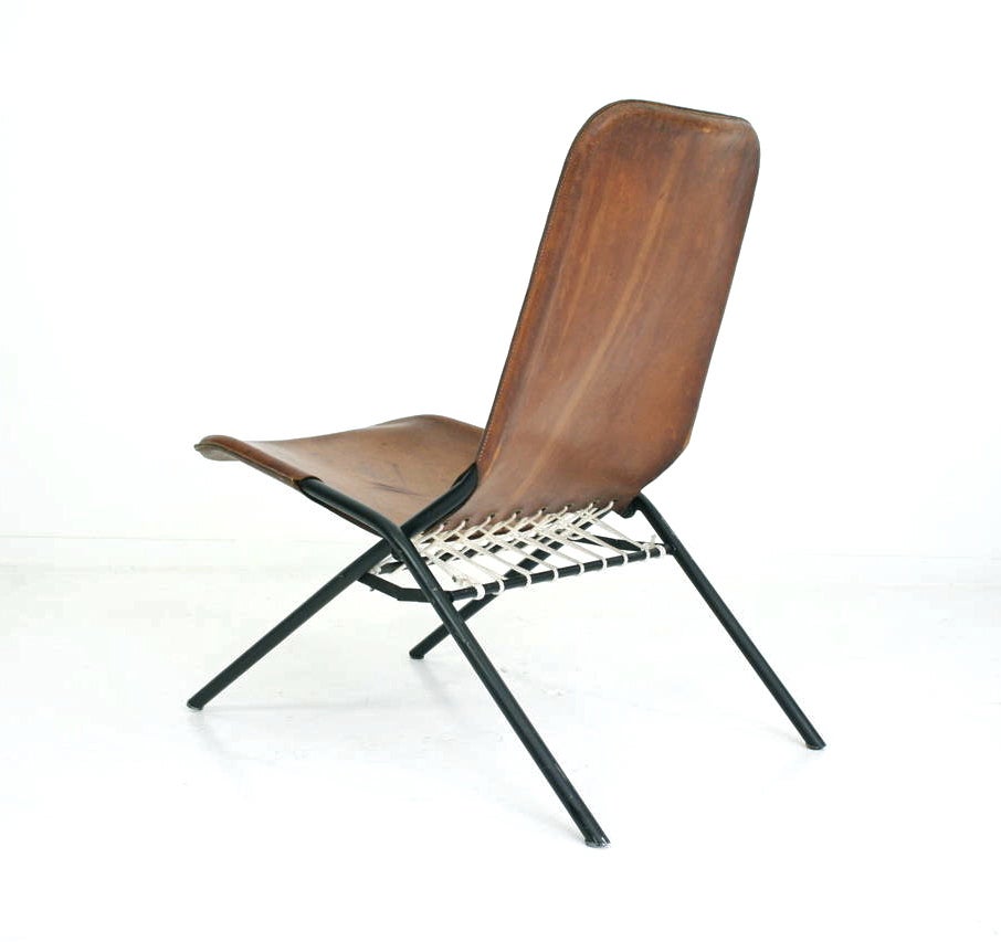 Painted Rare Olof Pira Leather Folding Chair For Sale