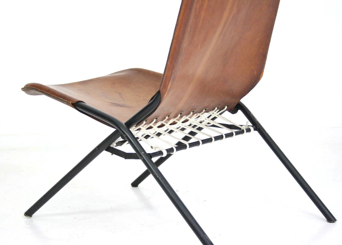 Rare Olof Pira Leather Folding Chair In Excellent Condition For Sale In Chicago, IL