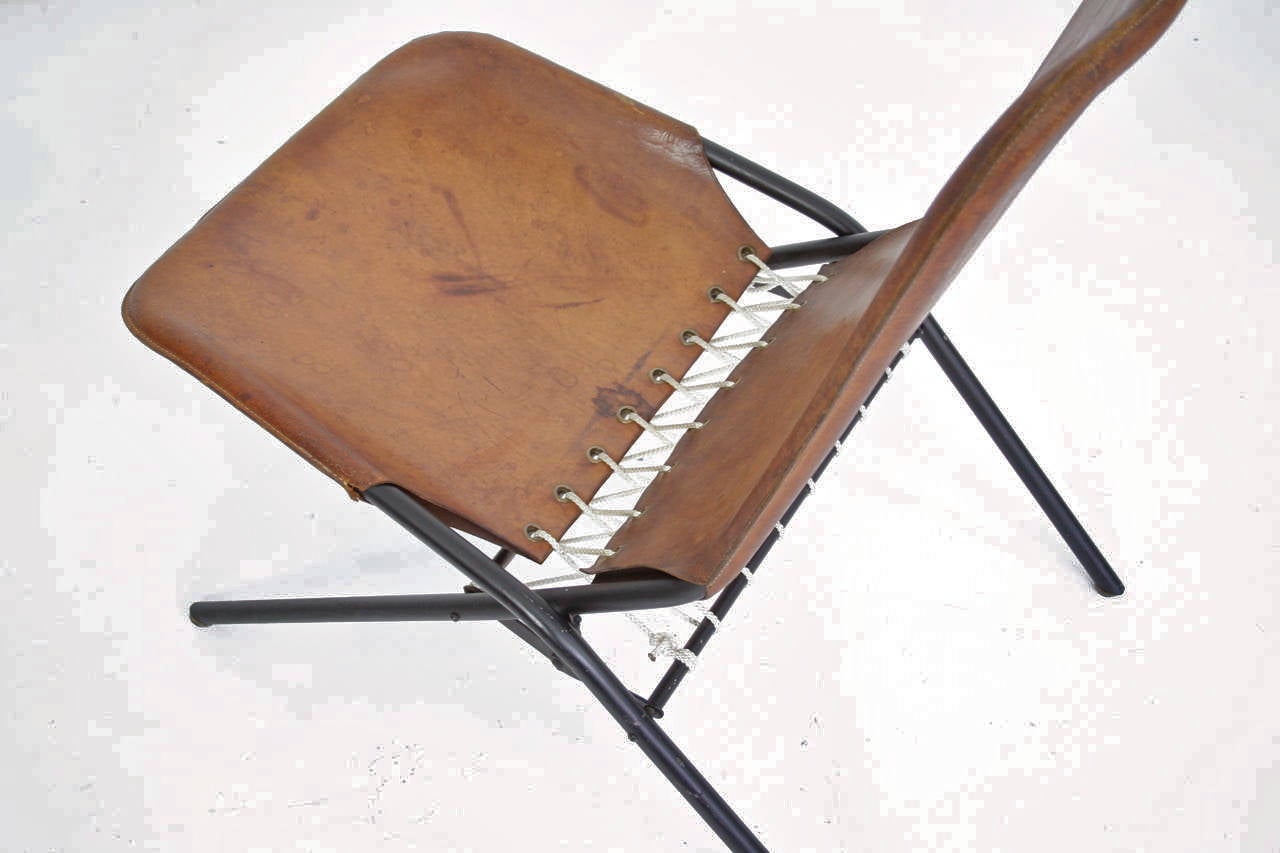 Mid-20th Century Rare Olof Pira Leather Folding Chair For Sale