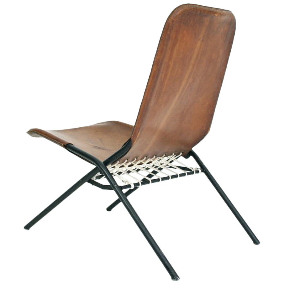 Rare Olof Pira Leather Folding Chair For Sale at 1stdibs