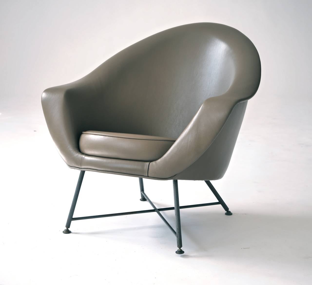 Steel Petite French Leather Lounge Chair For Sale
