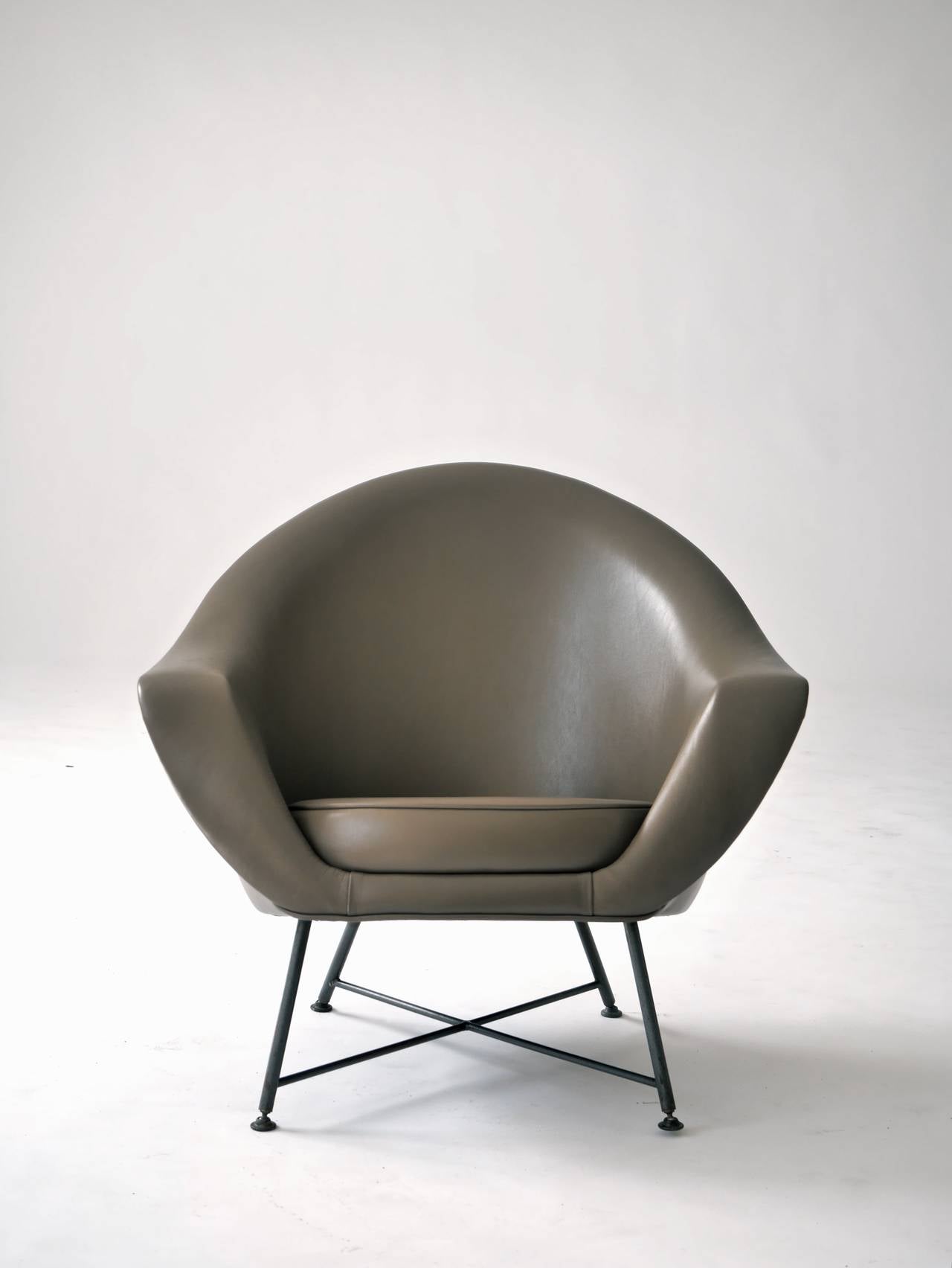 Modern Petite French Leather Lounge Chair For Sale