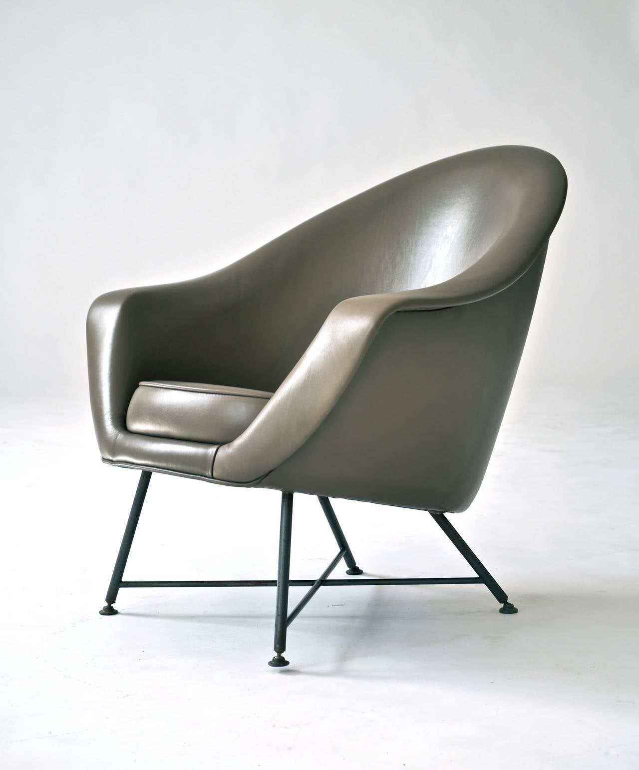 Mid-20th Century Petite French Leather Lounge Chair For Sale